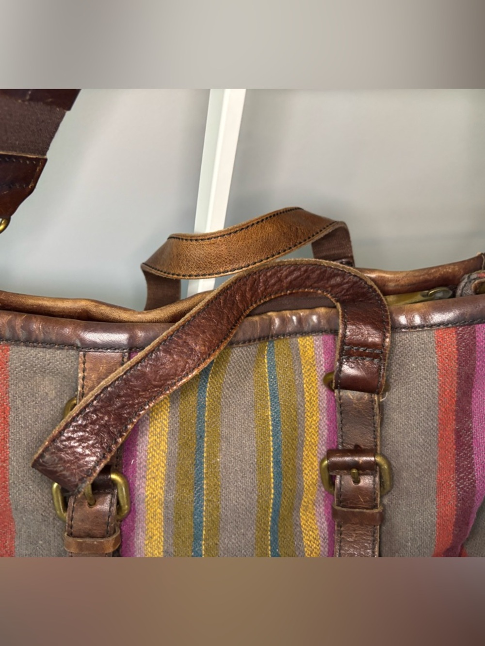 Vintage Fossil Striped Fabric Crossbody with Brown Leather Trim - Picture 6 of 16